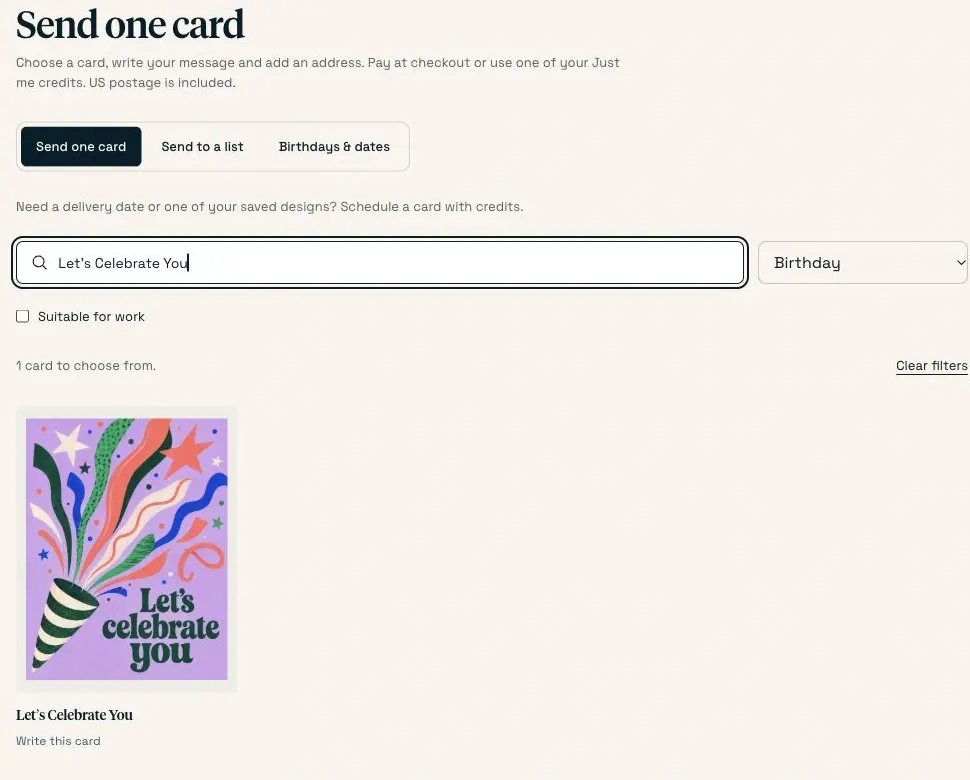 Choosing a birthday card from Scribble Cards’ current card collection.