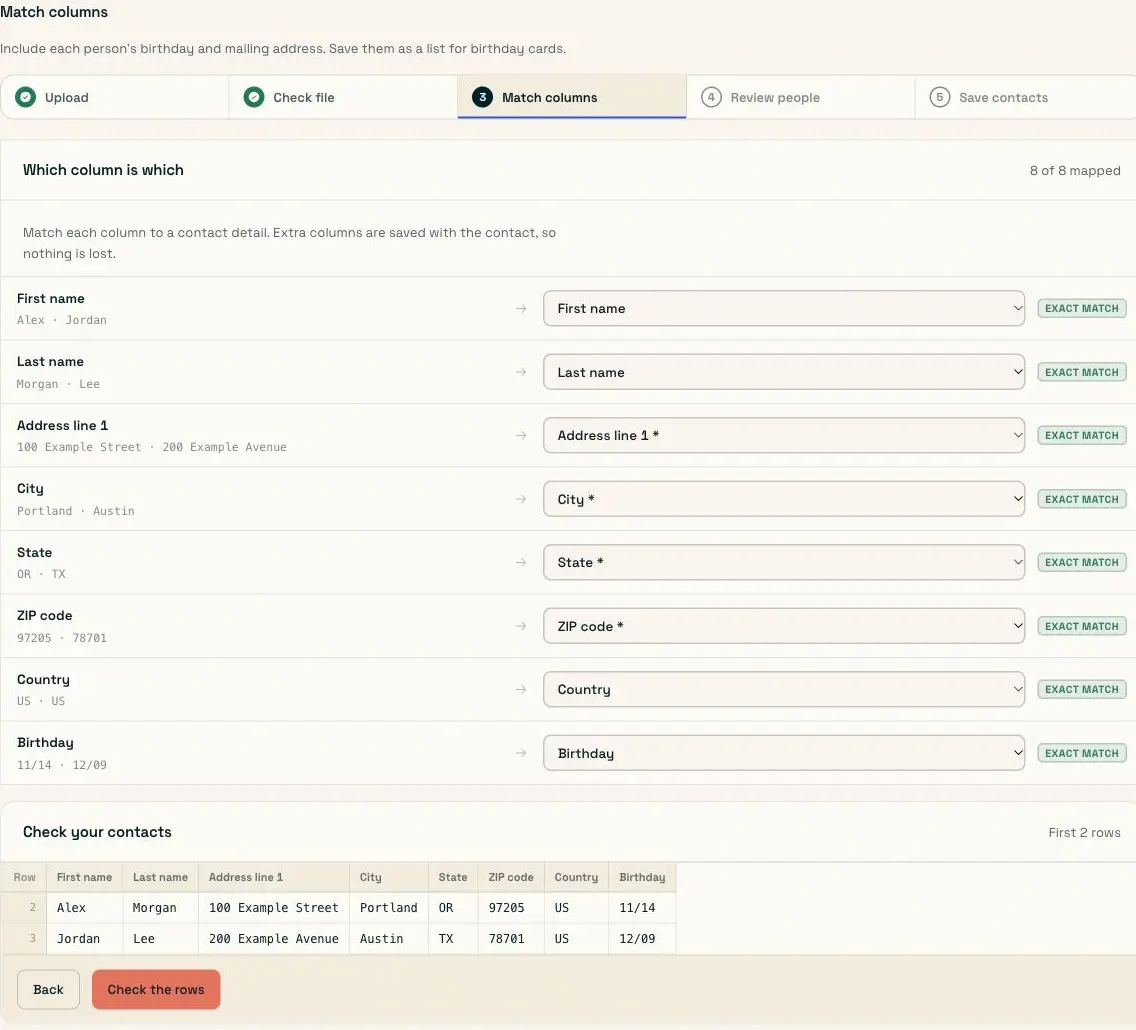 Matching the birthday column to Birthday while importing the client birthday list.