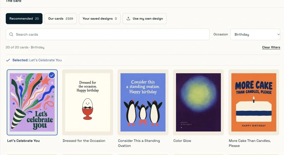 Selecting the outside for the automatic client birthday cards.