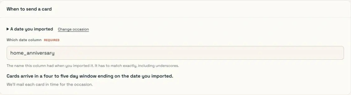 Choosing A date you imported and entering the exact custom date column name.