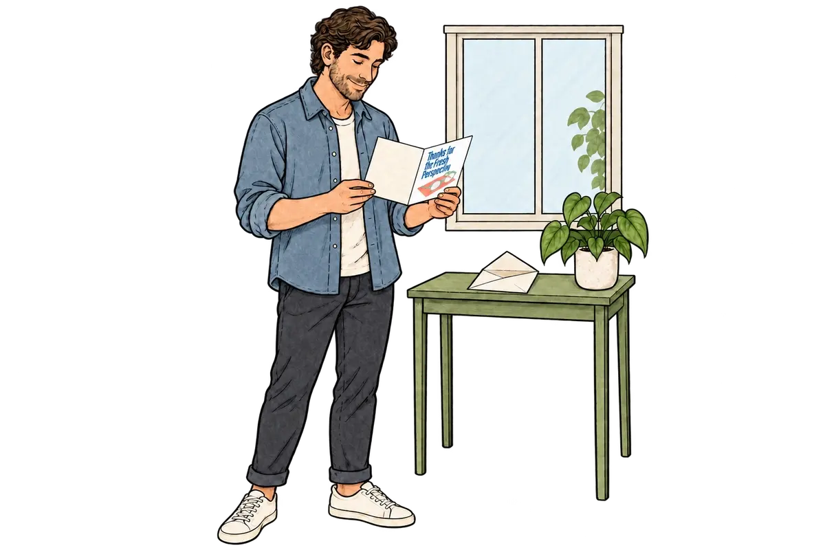 A customer opening a handwritten card delivered in the mail