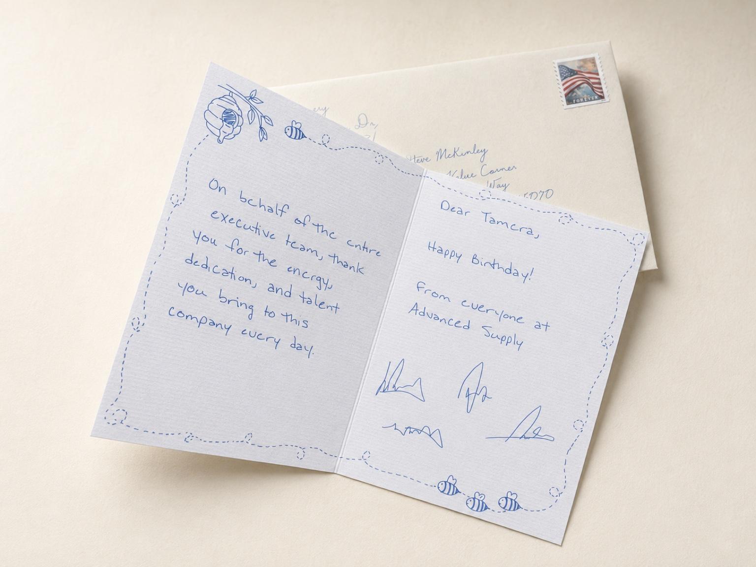 Real pen-written Scribble card sample