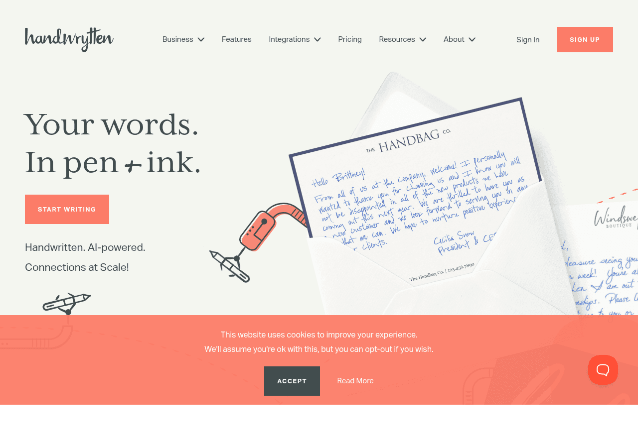 Handwrytten homepage